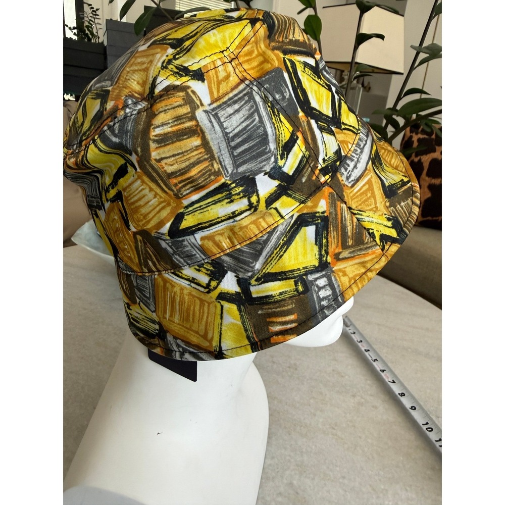 Prada Graphic Print Nylon Bucket Hat Black Gold Triangle Logo 1HC137 Size SM - Picture 4 of 8
